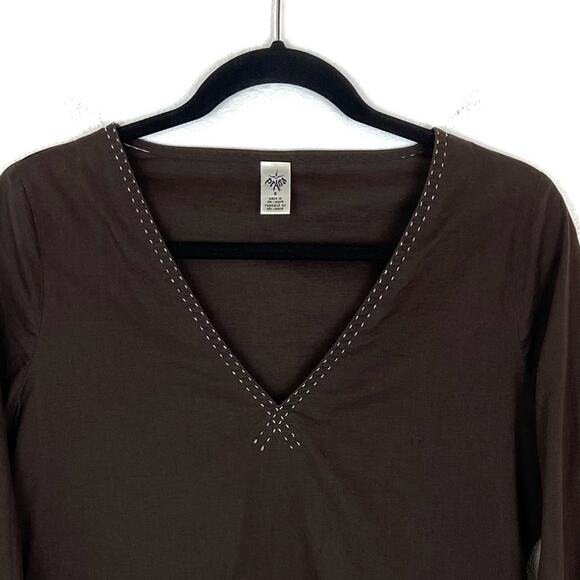 PrAna 100% Cotton Long Sleeve V-Neck Boho Top Small Brown - Picture 3 of 10
